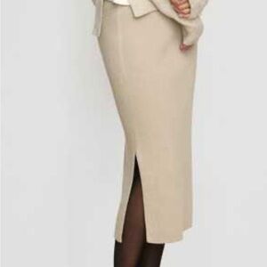 Modern Citizen Faustine Cotton Ribbed Women’s Knit Pencil Skirt in Beige